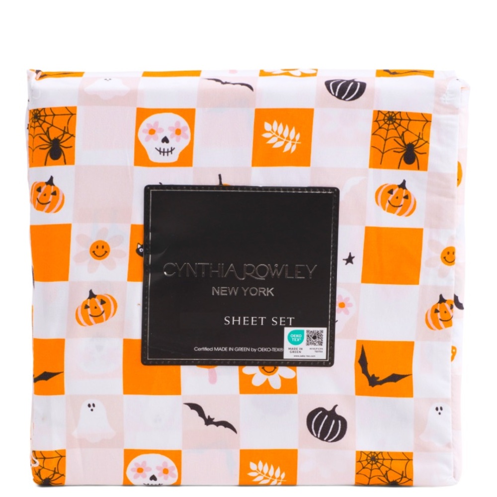 Cynthia Rowley Halloween Fun House Queen Sheet Set Bedding  Checkered NWT